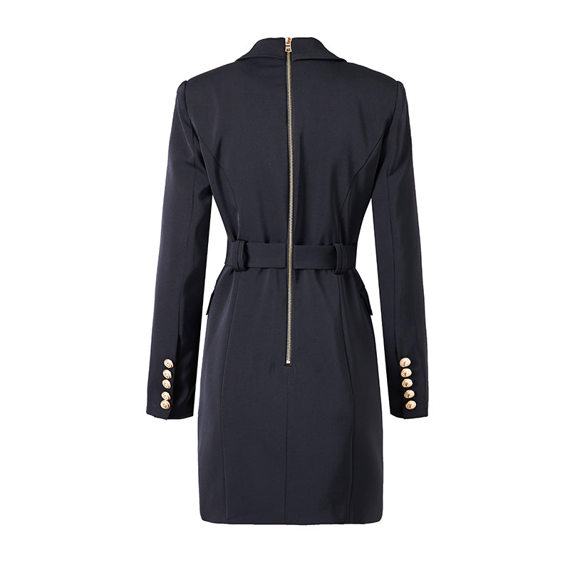 Elegante Blazerjurk met Luxe Knopen en Taille Riempje