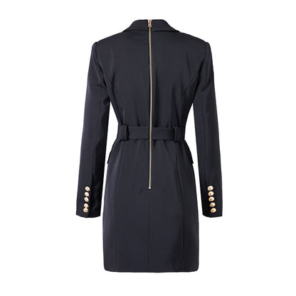 Elegante Blazerjurk met Luxe Knopen en Taille Riempje
