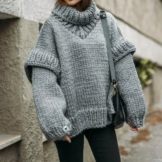 Sophie - Trendy Grof Gebreide Coltrui met Elegante Mouwen