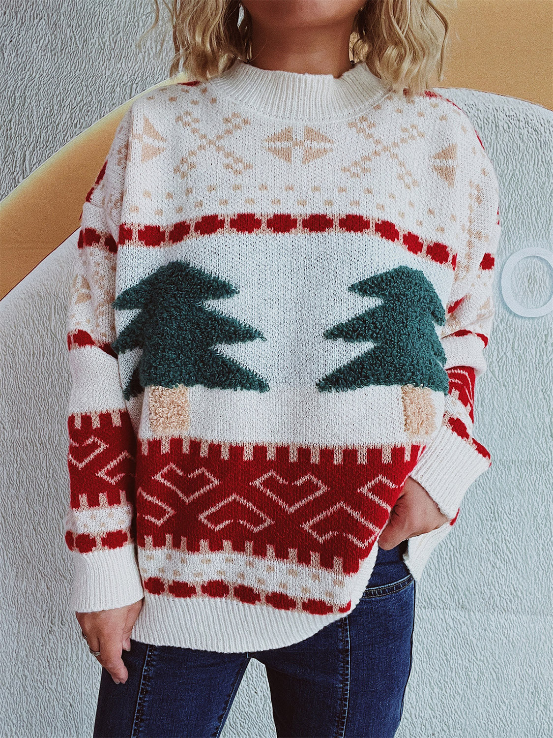 Lotte - Feestelijke Kerstboom Sweater met Lange Mouwen