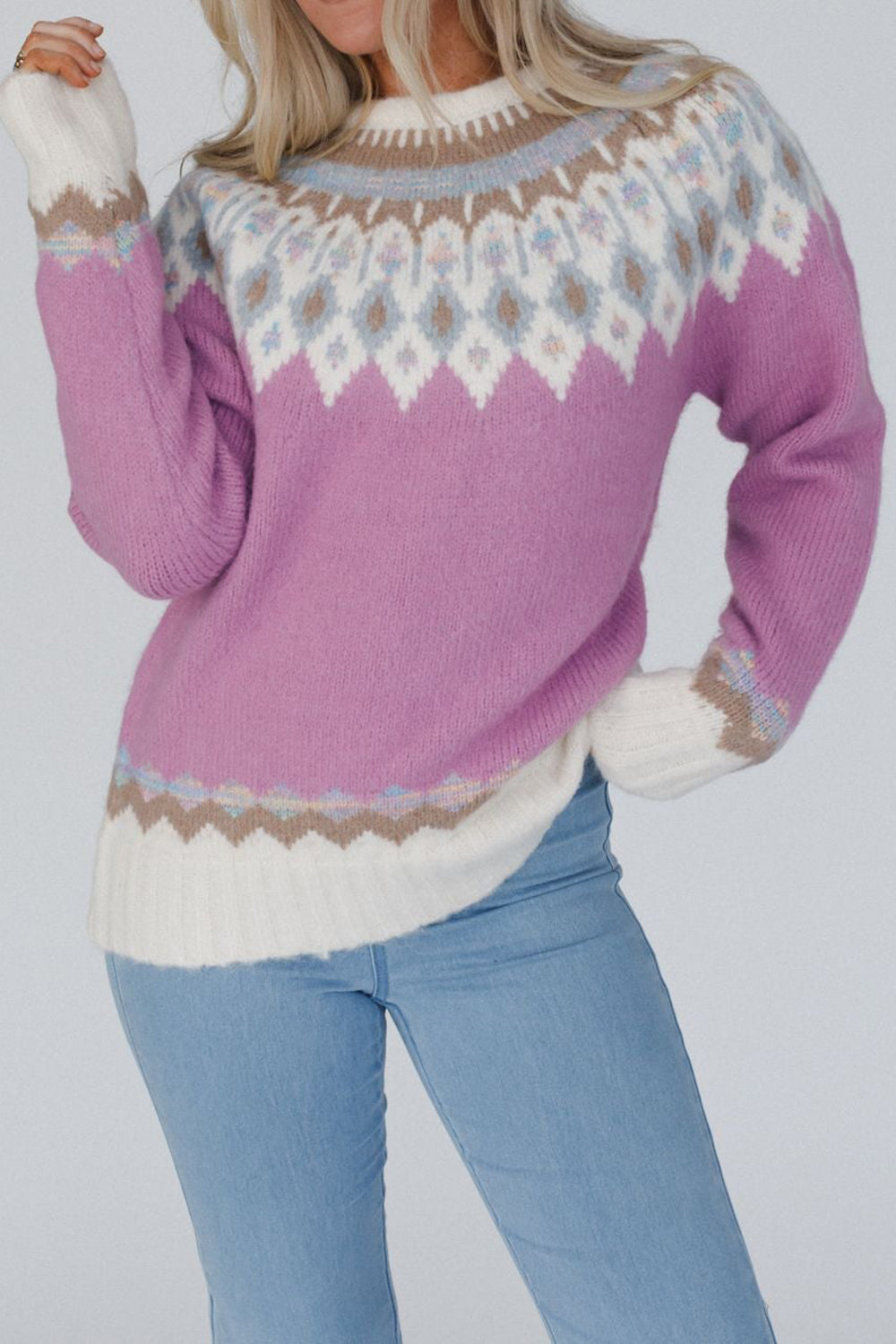 Sophie - Moderne Geometrische Ronde Hals Sweater met Lange Mouwen