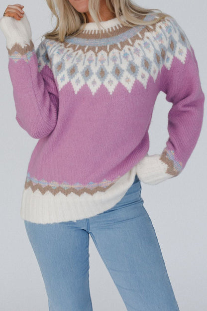 Sophie - Moderne Geometrische Ronde Hals Sweater met Lange Mouwen