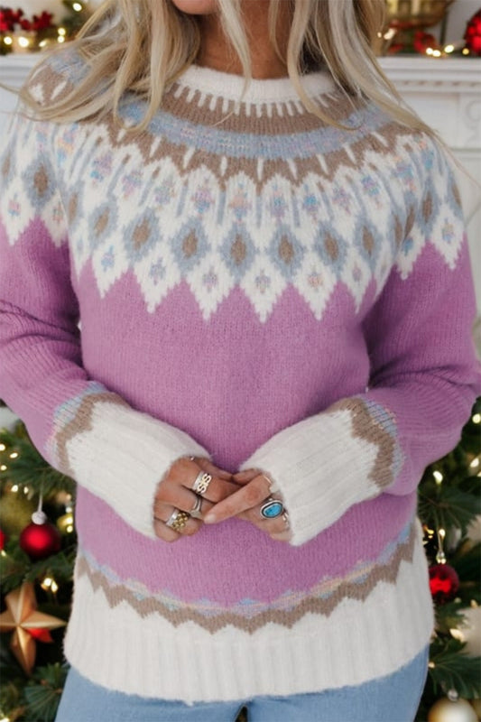 Sophie - Moderne Geometrische Ronde Hals Sweater met Lange Mouwen