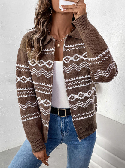 Sanne - Chic Geometrisch Vest met Kraag en Lange Mouwen