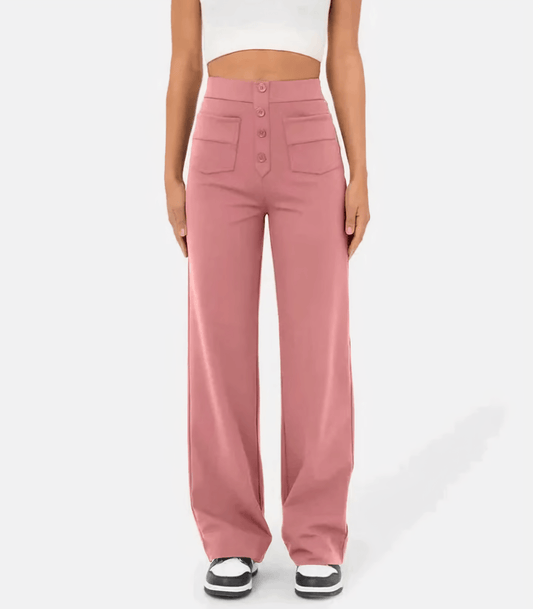 Elegante Hoge Taille Knoopsluiting Broek