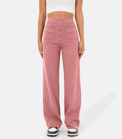 Elegante Hoge Taille Knoopsluiting Broek