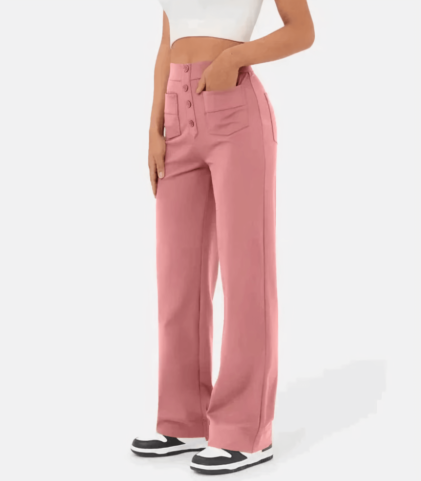 Elegante Hoge Taille Knoopsluiting Broek