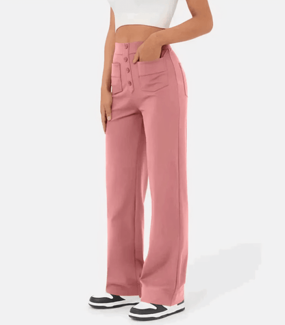 Elegante Hoge Taille Knoopsluiting Broek