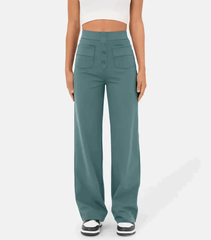 Elegante Hoge Taille Knoopsluiting Broek