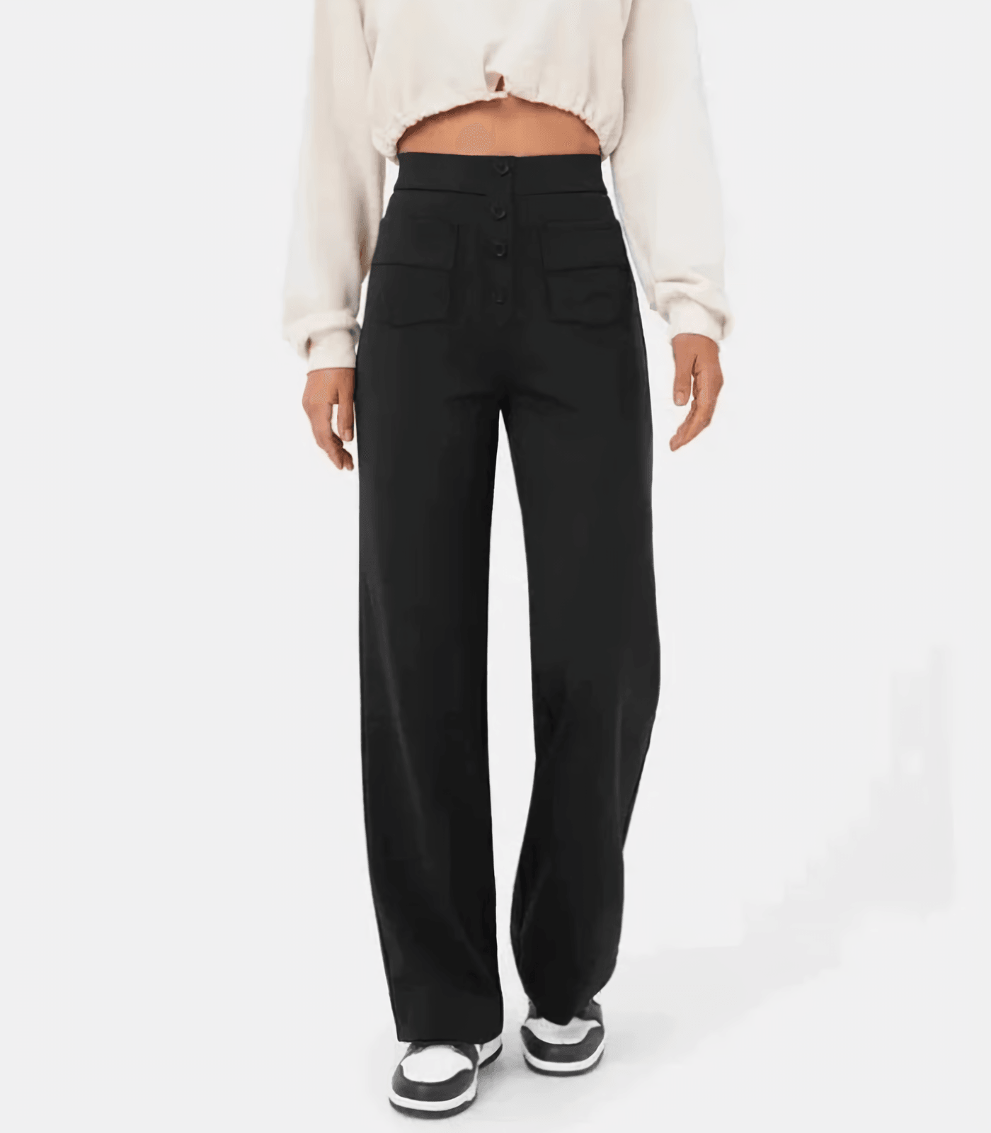Elegante Hoge Taille Knoopsluiting Broek