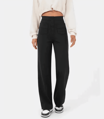 Elegante Hoge Taille Knoopsluiting Broek