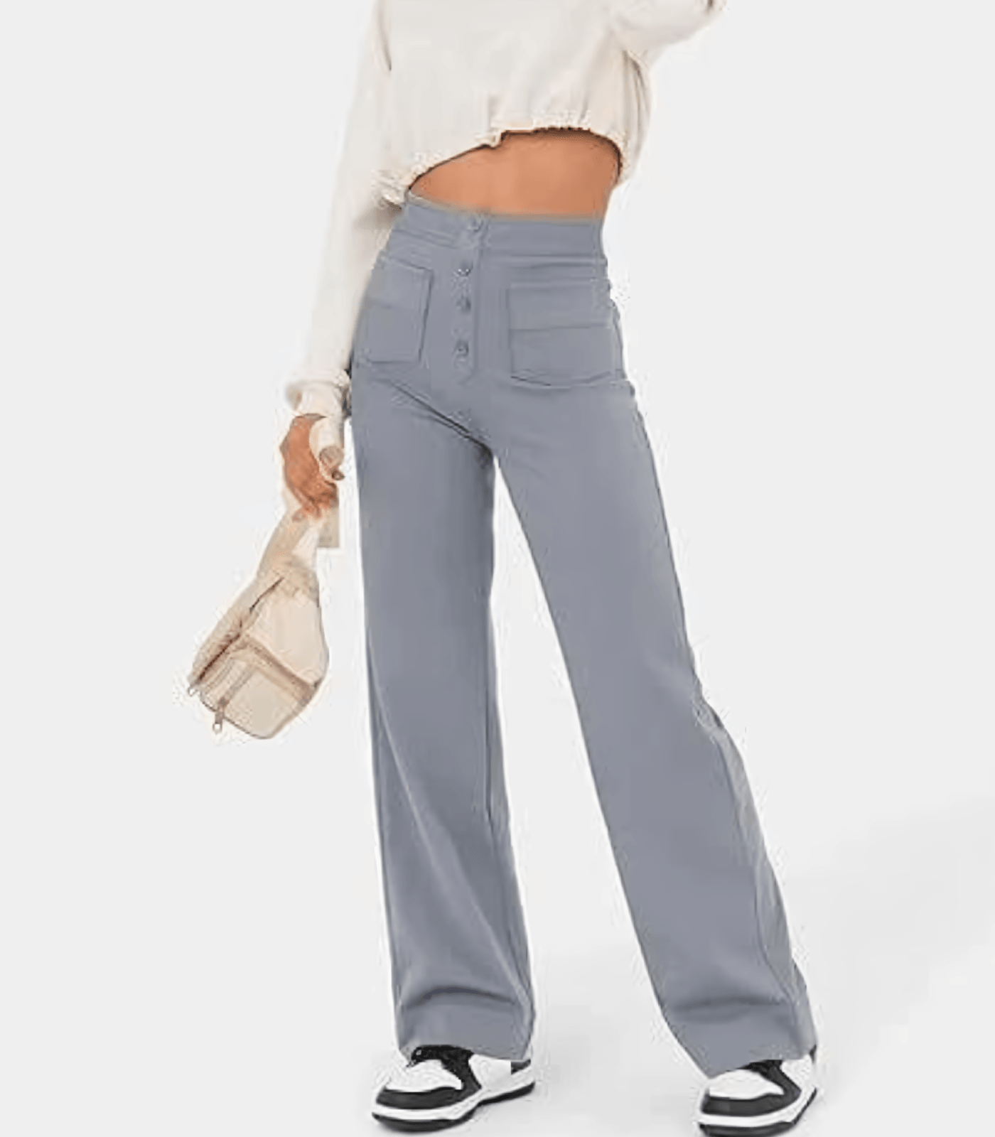 Elegante Hoge Taille Knoopsluiting Broek