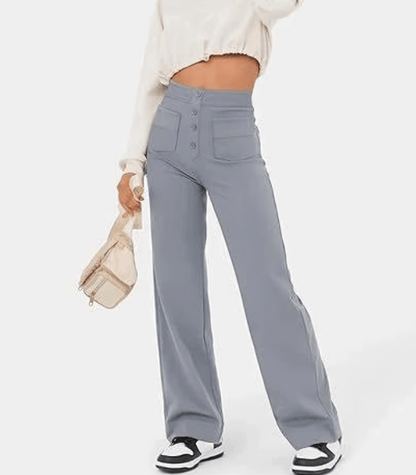 Elegante Hoge Taille Knoopsluiting Broek