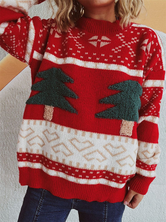 Lotte - Feestelijke Kerstboom Sweater met Lange Mouwen