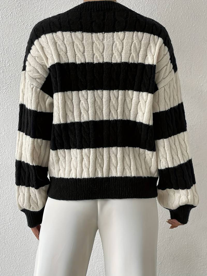 Elegante Gestreepte V-hals Trui voor Herfst/Winter