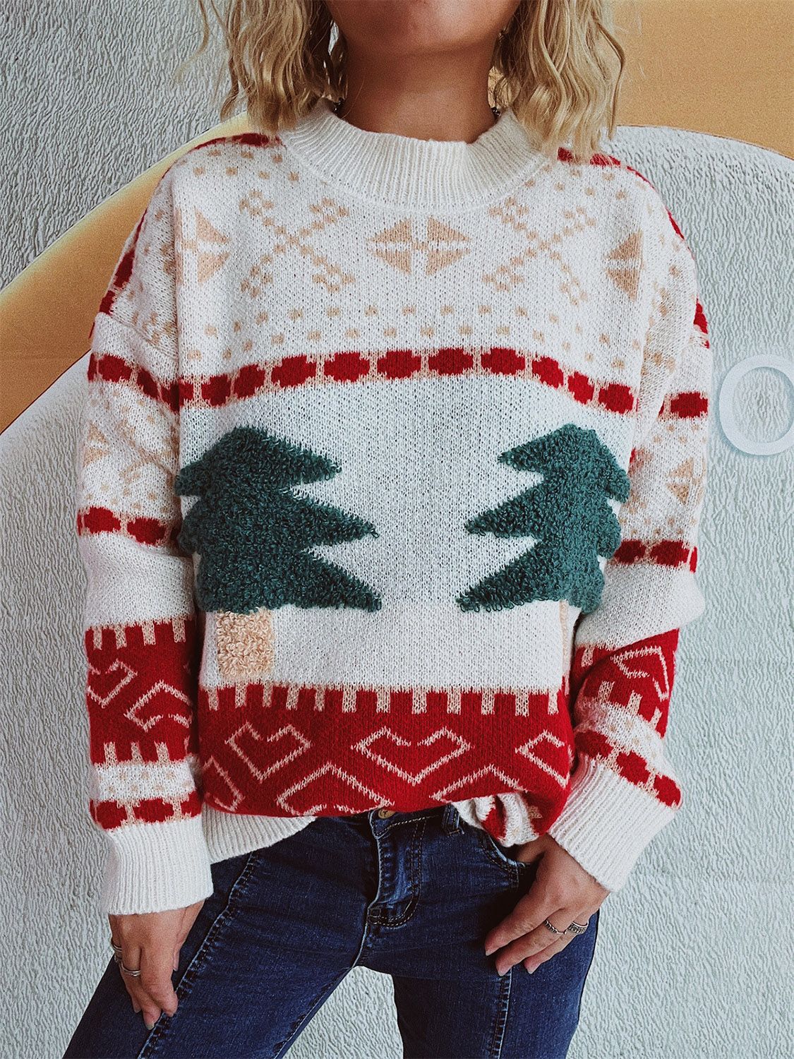 Lotte - Feestelijke Kerstboom Sweater met Lange Mouwen