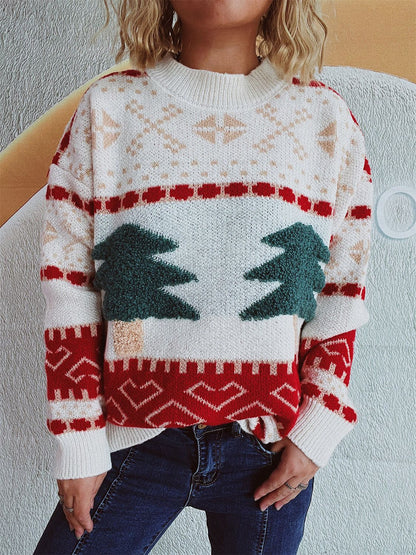 Lotte - Feestelijke Kerstboom Sweater met Lange Mouwen