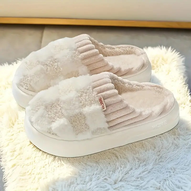 Lotte - Luxe Fluffy Pantoffels met Ruitmotief