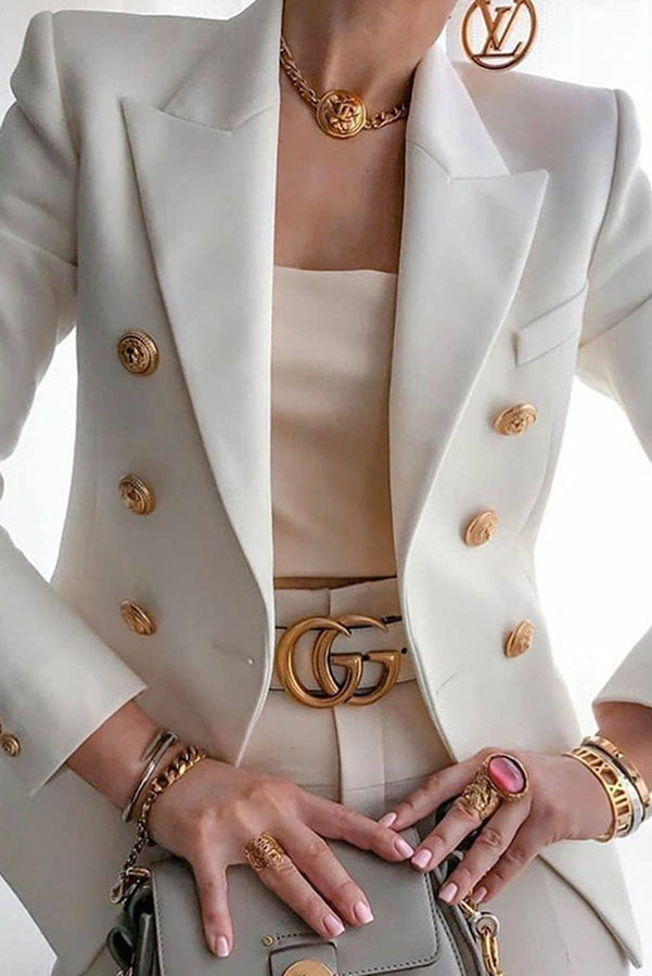 Elegante Dubbelzijdige Blazer met Gouden Knopen