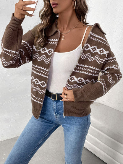 Sanne - Chic Geometrisch Vest met Kraag en Lange Mouwen
