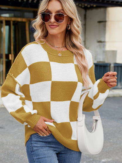 Emma - Stijlvolle Geruite Sweater met Lange Mouwen