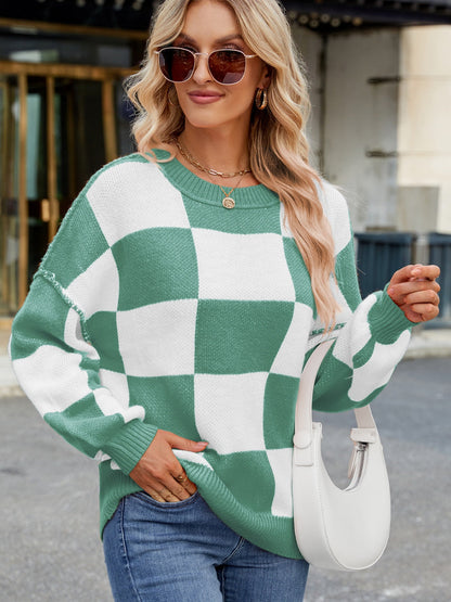 Emma - Stijlvolle Geruite Sweater met Lange Mouwen