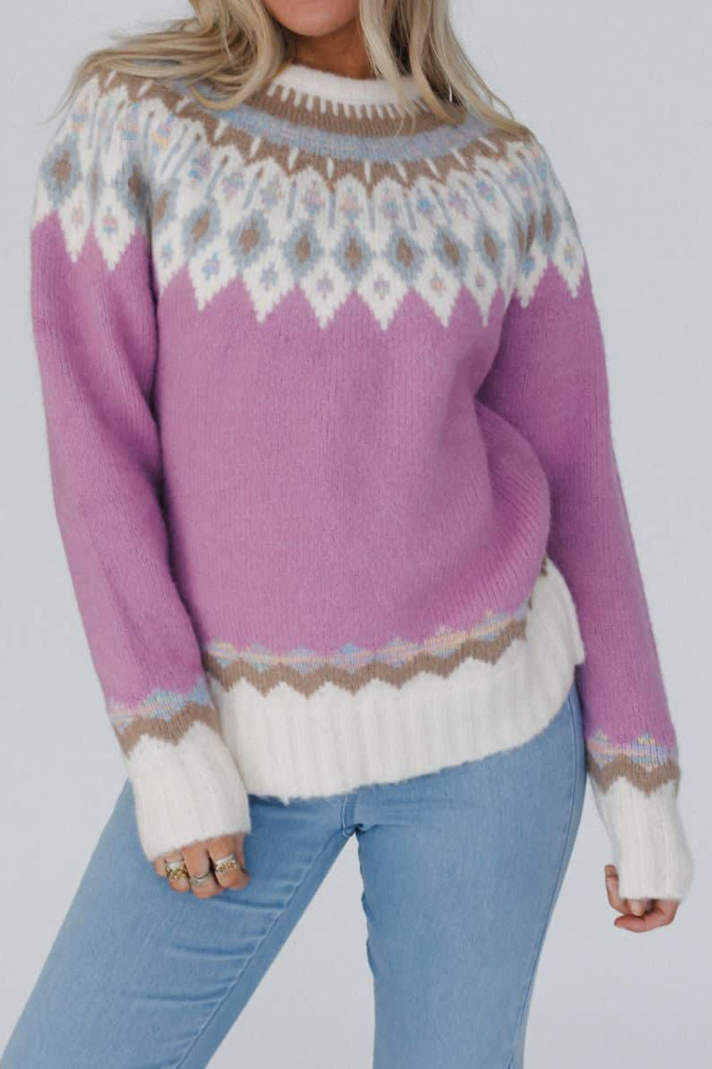 Sophie - Moderne Geometrische Ronde Hals Sweater met Lange Mouwen