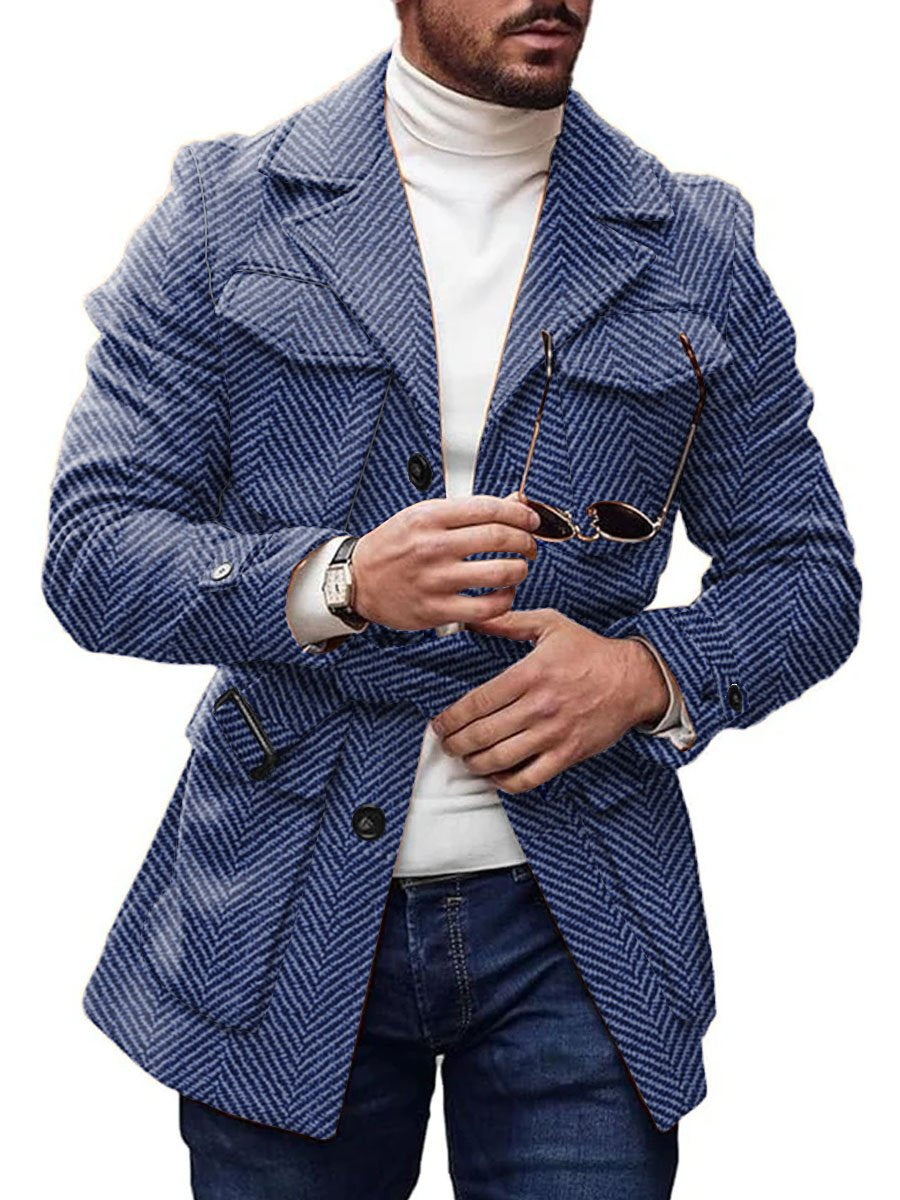Hugo - Stijlvolle Vintage Herringbone Wollen Jas