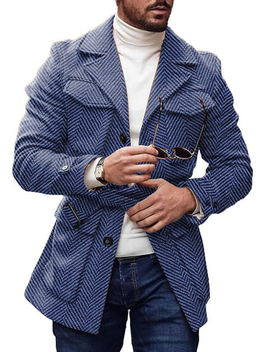 Hugo - Stijlvolle Vintage Herringbone Wollen Jas