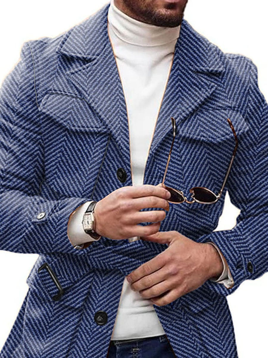 Hugo - Stijlvolle Vintage Herringbone Wollen Jas