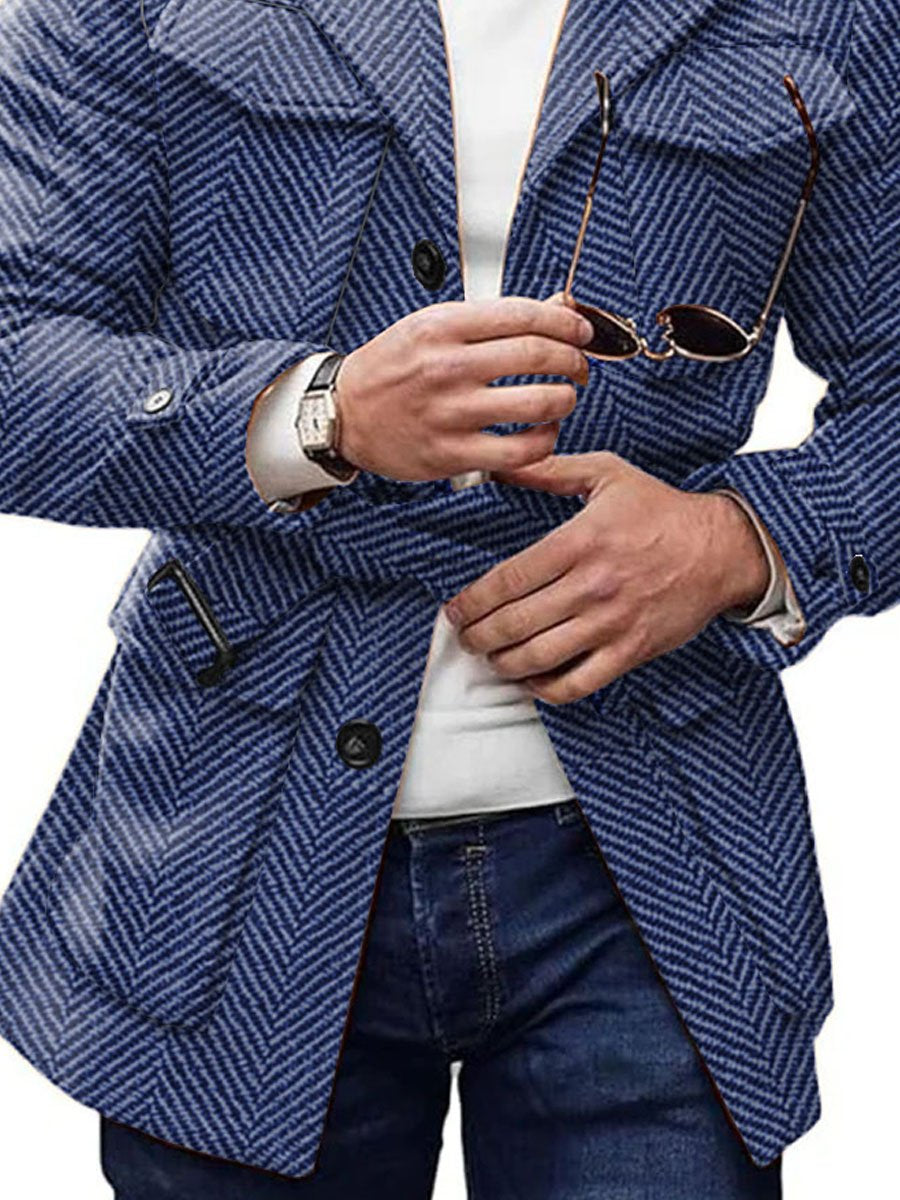 Hugo - Stijlvolle Vintage Herringbone Wollen Jas