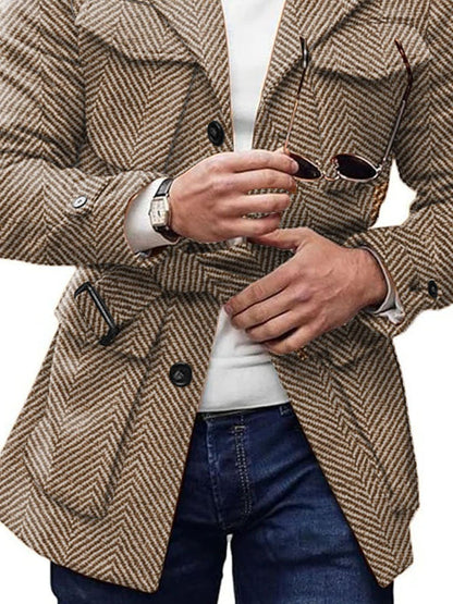 Hugo - Stijlvolle Vintage Herringbone Wollen Jas