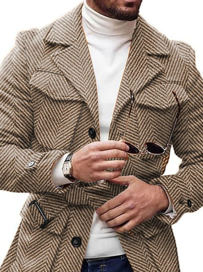 Hugo - Stijlvolle Vintage Herringbone Wollen Jas