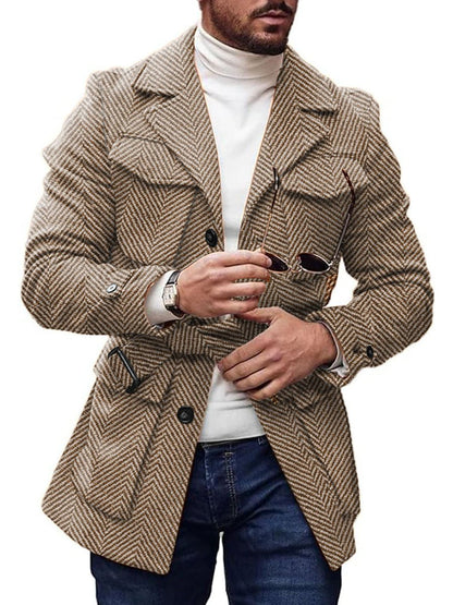 Hugo - Stijlvolle Vintage Herringbone Wollen Jas